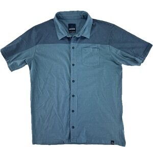 Prana Organic Cotton Blend Short Sleeve Button Up Shirt Mens XL Blue